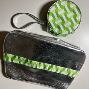 RARE Clinique Green and Silver Make Up Bag Bundle NEW (2 for 20)